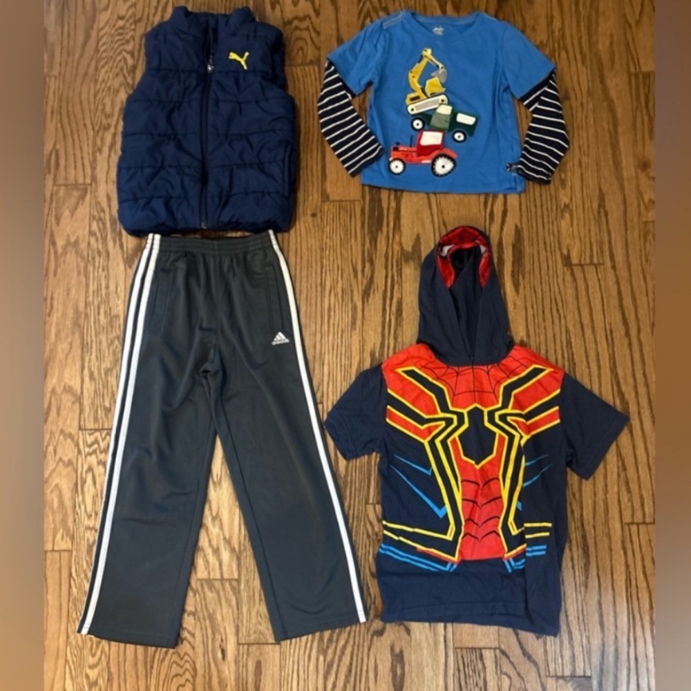 Boys Size 5/6 Clothing Lot Puma Adidas Marvel Spider-Man Vest Pants Shirts 4 Pc